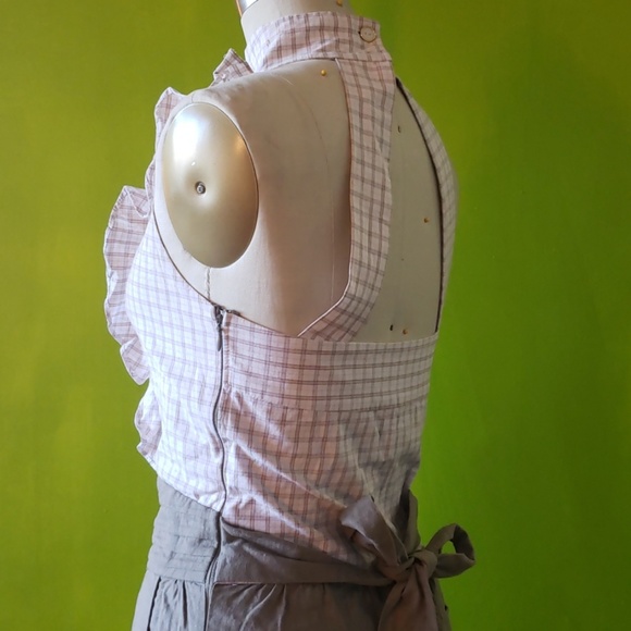 SUNNER Florent White Plaid/Brown Linen Romper - Picture 2 of 8